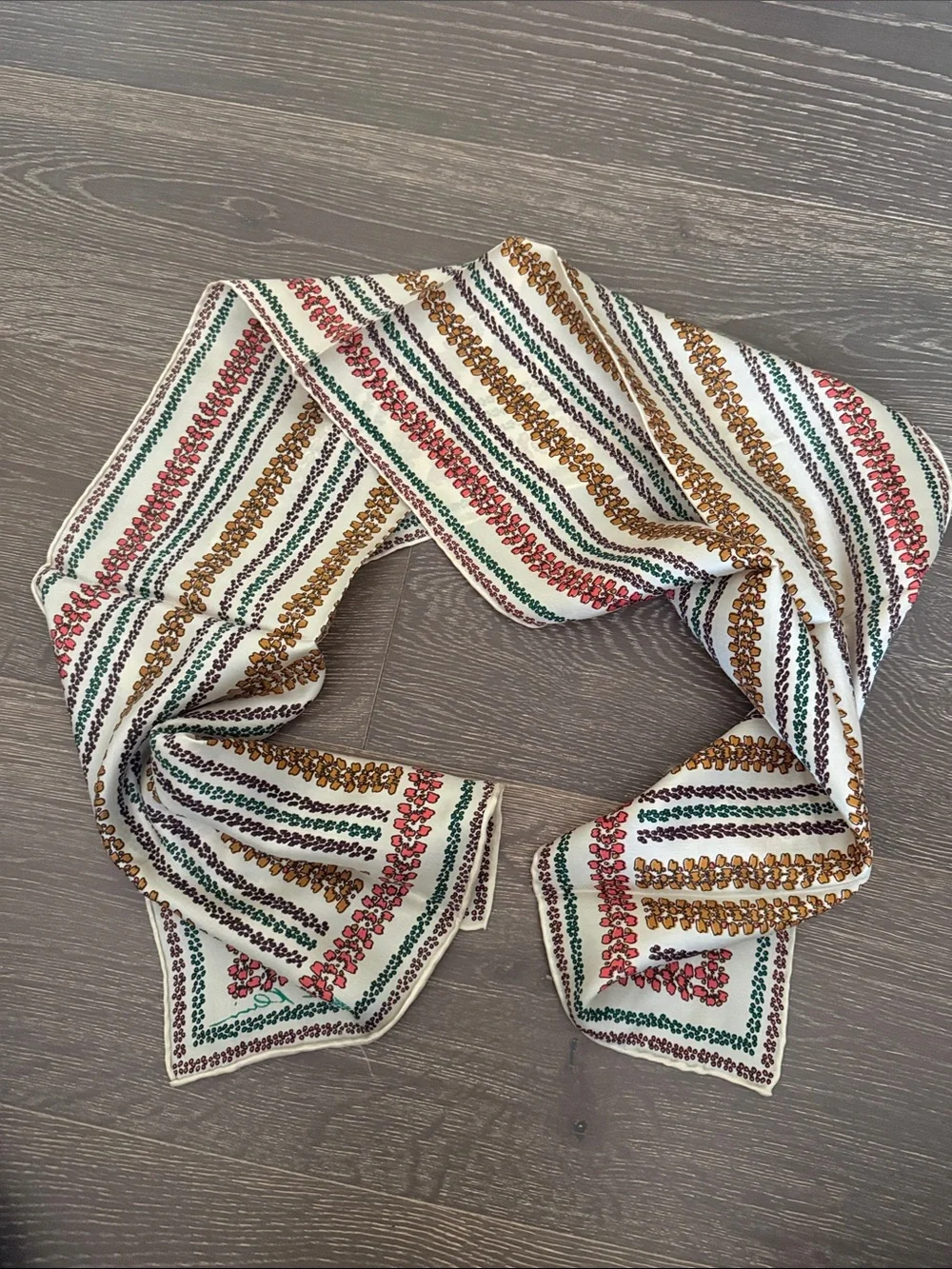 Vintage Anne Klein Cream Multicolor Patterned Women's Scarf 12.5x44”